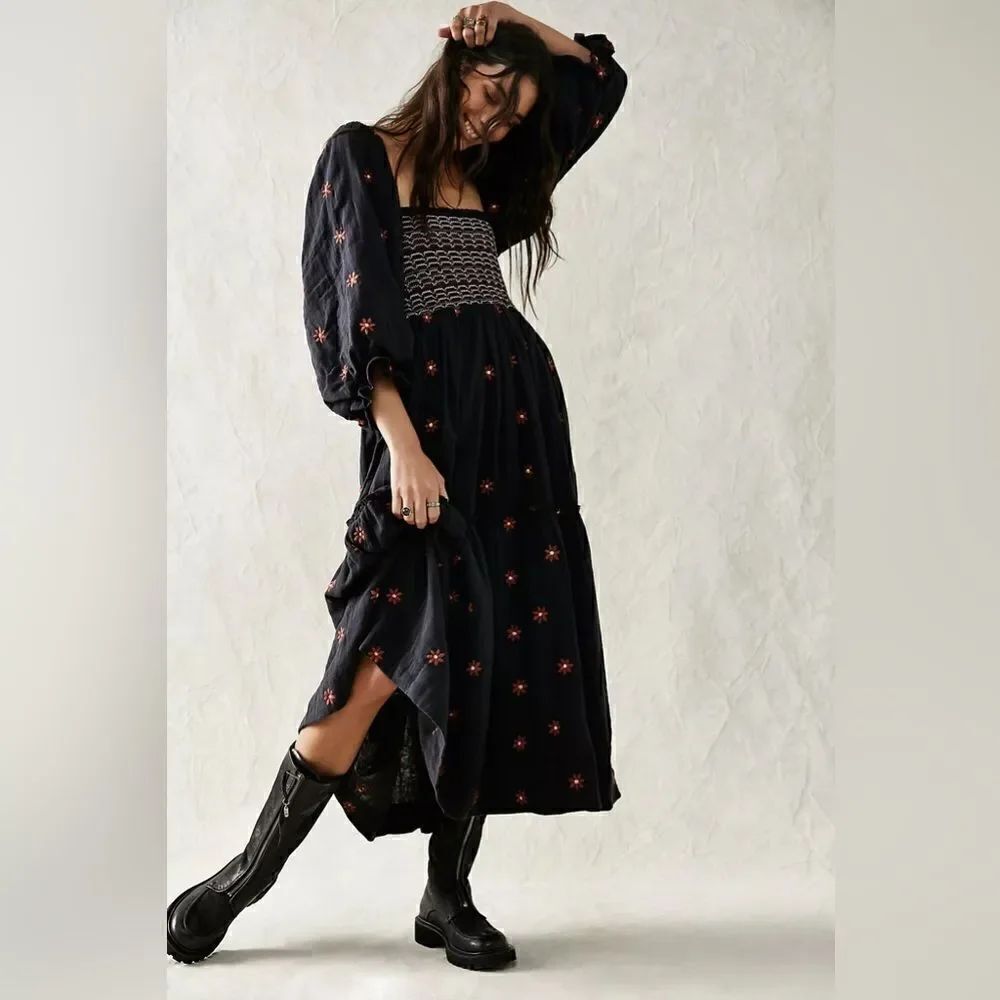 NEW FREE PEOPLE DAHLIA EMBROIDERED MAXI DRESS